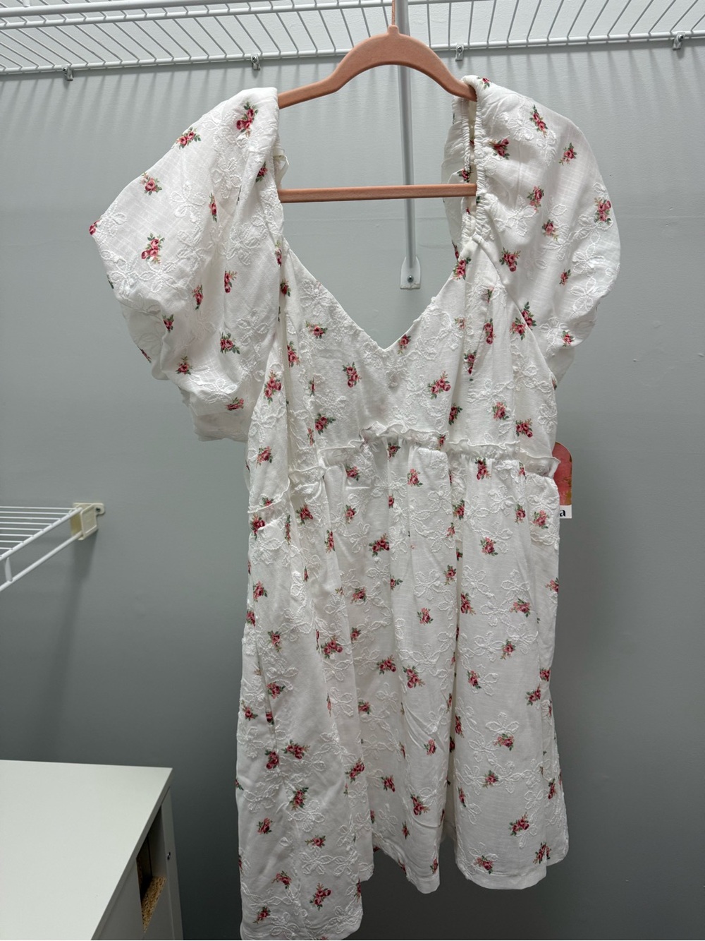 ARULA Ivory Mini Dress with Pink Rose Print